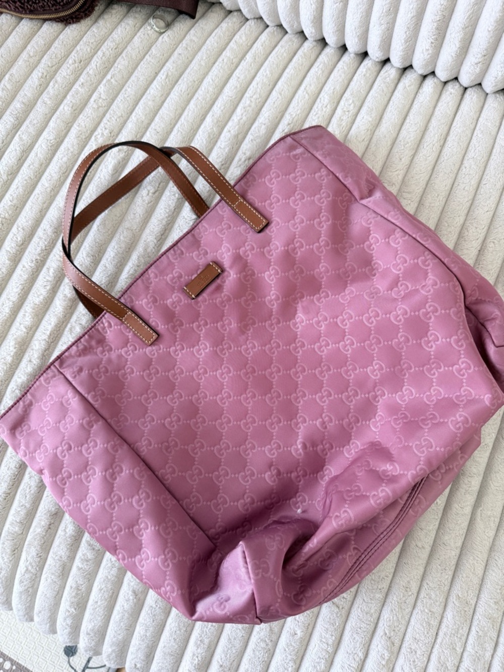 Gucci Pink GG Monogram Nylon Tote with Leather Handles